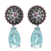 Load image into Gallery viewer, Fashion Blue Broken Cubic Zirconia Luxury Elegant Drop Bridal Earring for Women Vintgage Flower Wedding Jewelry