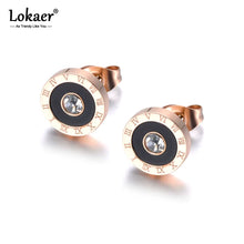Load image into Gallery viewer, Trendy Stainless Steel Black Acrylic Circle Roman Numeral Wedding Earrings for Women CZ Crystl Earrings Jewelry E19072
