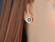 Load image into Gallery viewer, Trendy Stainless Steel Black Acrylic Circle Roman Numeral Wedding Earrings for Women CZ Crystl Earrings Jewelry E19072