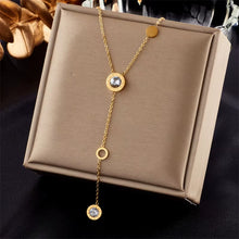 Load image into Gallery viewer, 316L Stainless Steel Roman Numeral Dial Zircon Long Pendant Necklace for Women Fashion Girls Clavicle Chain Jewelry Gift