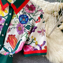 Load image into Gallery viewer, 2021 Summer Runway Designer Pleated Dress Women'S Short Sleeve Shirt Collar Overlay Flower Print Slim Party Midi Dresses N78610
