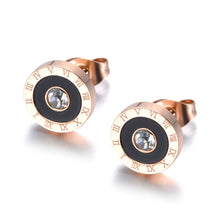 Load image into Gallery viewer, Trendy Stainless Steel Black Acrylic Circle Roman Numeral Wedding Earrings for Women CZ Crystl Earrings Jewelry E19072
