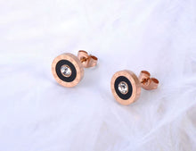 Load image into Gallery viewer, Trendy Stainless Steel Black Acrylic Circle Roman Numeral Wedding Earrings for Women CZ Crystl Earrings Jewelry E19072
