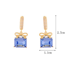 Load image into Gallery viewer, French Luxury 14K Plated Gold Exquisite Bowknot Square Royal Blue Zircon Earrings Pendant Fashion Temperament Lady Hoop Earring
