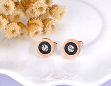 Load image into Gallery viewer, Trendy Stainless Steel Black Acrylic Circle Roman Numeral Wedding Earrings for Women CZ Crystl Earrings Jewelry E19072
