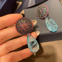 Load image into Gallery viewer, Fashion Blue Broken Cubic Zirconia Luxury Elegant Drop Bridal Earring for Women Vintgage Flower Wedding Jewelry
