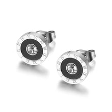 Load image into Gallery viewer, Trendy Stainless Steel Black Acrylic Circle Roman Numeral Wedding Earrings for Women CZ Crystl Earrings Jewelry E19072
