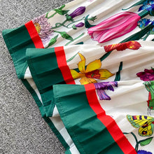 Load image into Gallery viewer, 2021 Summer Runway Designer Pleated Dress Women'S Short Sleeve Shirt Collar Overlay Flower Print Slim Party Midi Dresses N78610
