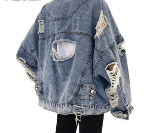 Women's Frayed Denim Bomber Jacket