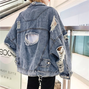 Women's Frayed Denim Bomber Jacket