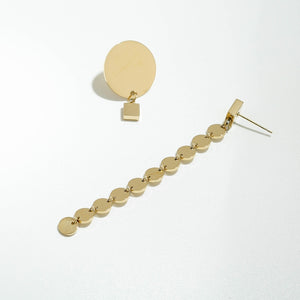 Trendy Brand Asymmetry Round Geometric Dangle Earrings Long Chain Temperament
