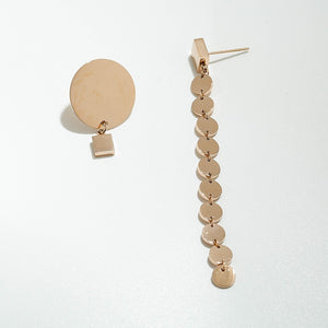 Trendy Brand Asymmetry Round Geometric Dangle Earrings Long Chain Temperament