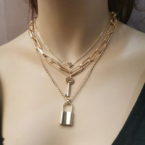 Multilayer Vintage Lock Key Chain Necklace