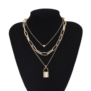 Multilayer Vintage Lock Key Chain Necklace