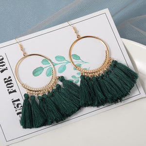 Cotton Silk Fabric Long Fringe Drop Dangle Earrings