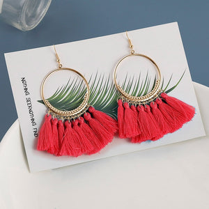 Cotton Silk Fabric Long Fringe Drop Dangle Earrings