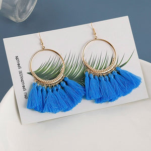Cotton Silk Fabric Long Fringe Drop Dangle Earrings
