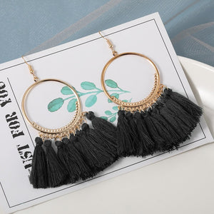 Cotton Silk Fabric Long Fringe Drop Dangle Earrings