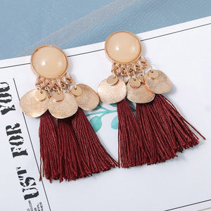 Cotton Silk Fabric Long Fringe Drop Dangle Earrings