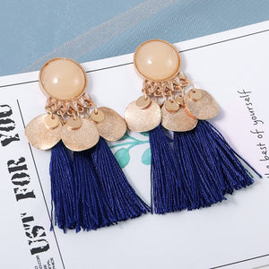 Cotton Silk Fabric Long Fringe Drop Dangle Earrings