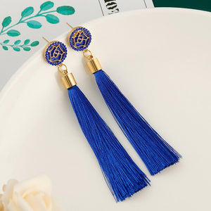 Cotton Silk Fabric Long Fringe Drop Dangle Earrings