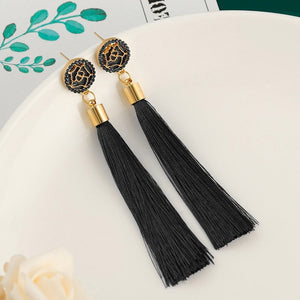 Cotton Silk Fabric Long Fringe Drop Dangle Earrings