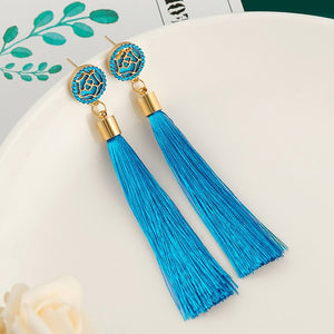 Cotton Silk Fabric Long Fringe Drop Dangle Earrings