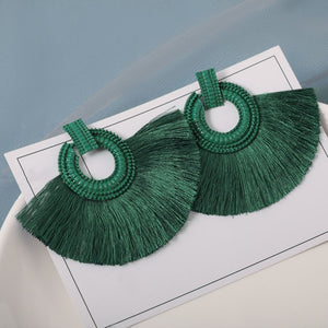 Cotton Silk Fabric Long Fringe Drop Dangle Earrings