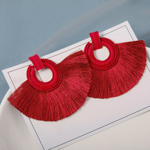 Cotton Silk Fabric Long Fringe Drop Dangle Earrings