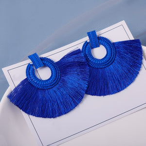 Cotton Silk Fabric Long Fringe Drop Dangle Earrings