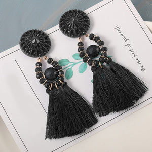 Cotton Silk Fabric Long Fringe Drop Dangle Earrings