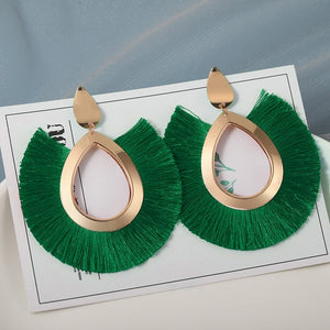 Cotton Silk Fabric Long Fringe Drop Dangle Earrings