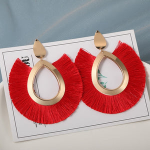 Cotton Silk Fabric Long Fringe Drop Dangle Earrings