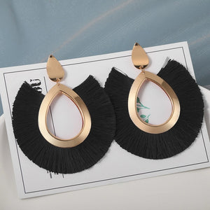 Cotton Silk Fabric Long Fringe Drop Dangle Earrings
