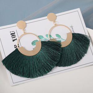 Cotton Silk Fabric Long Fringe Drop Dangle Earrings