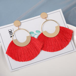 Cotton Silk Fabric Long Fringe Drop Dangle Earrings