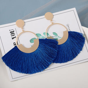 Cotton Silk Fabric Long Fringe Drop Dangle Earrings