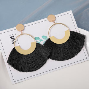 Cotton Silk Fabric Long Fringe Drop Dangle Earrings