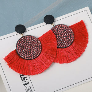 Cotton Silk Fabric Long Fringe Drop Dangle Earrings
