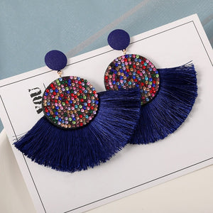 Cotton Silk Fabric Long Fringe Drop Dangle Earrings