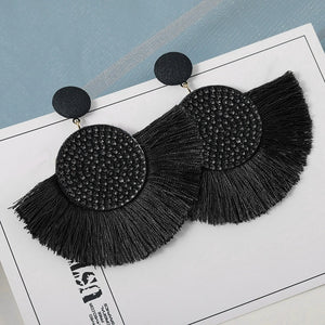 Cotton Silk Fabric Long Fringe Drop Dangle Earrings