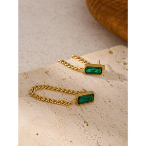 Classic Green Crystal Chain Drop Earrings for Women