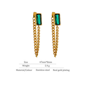 Classic Green Crystal Chain Drop Earrings for Women