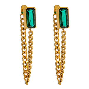 Classic Green Crystal Chain Drop Earrings for Women