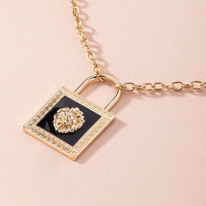 Cool Fashionable Exaggerated Black Lion Head Lock pendant