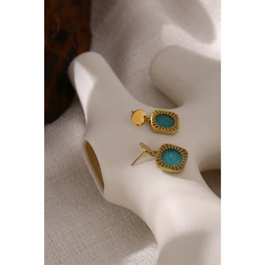 Classic Green Natural Stone Dangle Earrings 18K Gold Plated For Woman