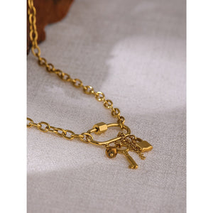 2021 Trendy Charm Metal Crystal Lock Key Pendant  Statement Necklace