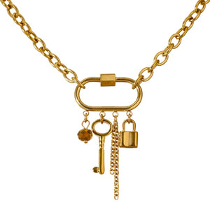 2021 Trendy Charm Metal Crystal Lock Key Pendant  Statement Necklace