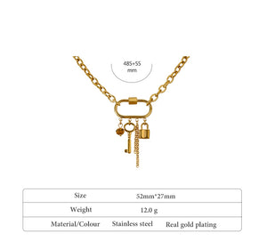 2021 Trendy Charm Metal Crystal Lock Key Pendant  Statement Necklace