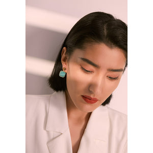 Classic Green Natural Stone Dangle Earrings 18K Gold Plated For Woman